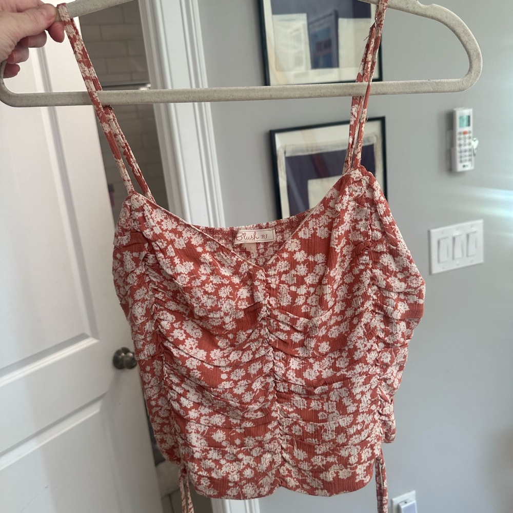Blush Pink and White Ruched Crop Top